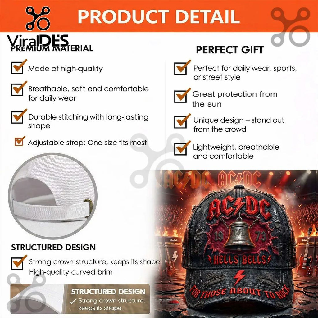 AC/DC Hells Bells For Those About To Rock Distressed Baseball Cap