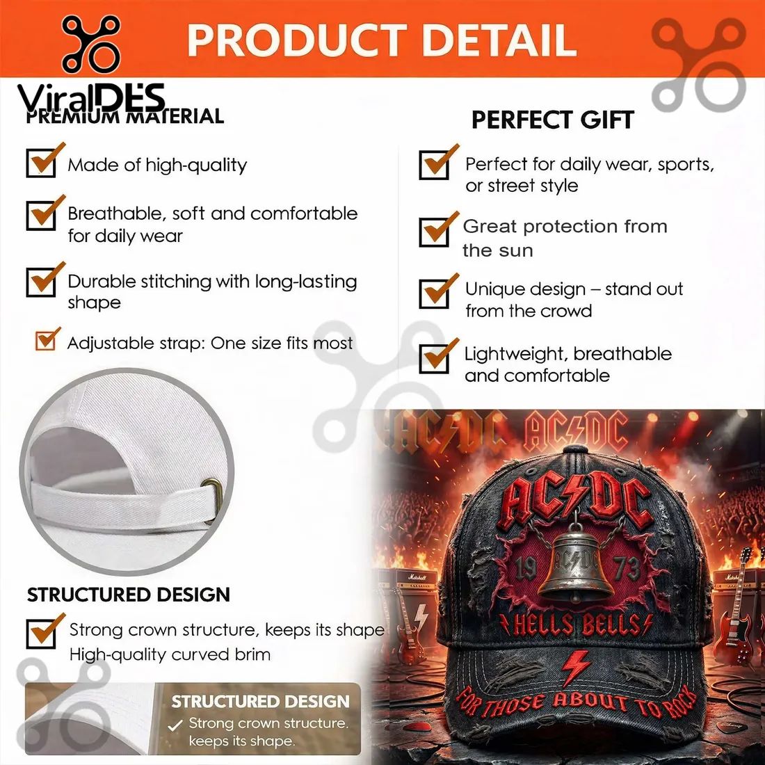 AC/DC Hells Bells For Those About To Rock Distressed Baseball Cap