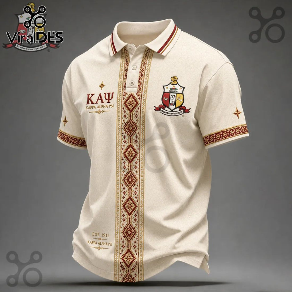 Kappa Alpha Psi Cream Cultural Pattern Polo Shirt
