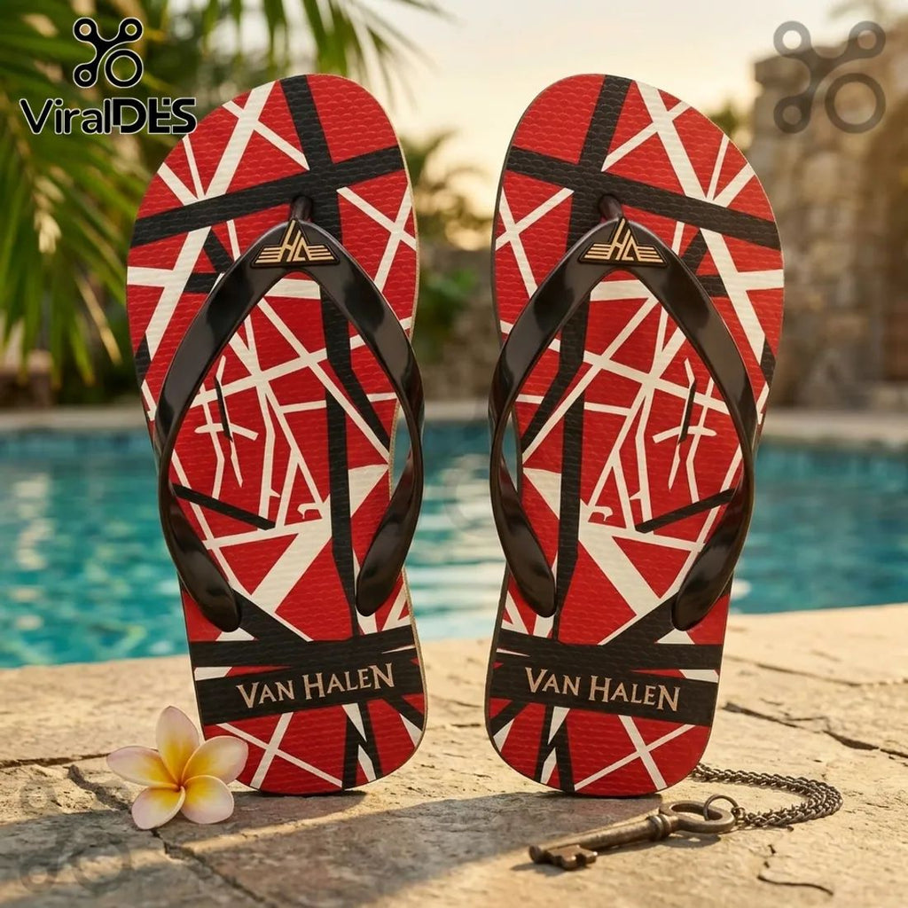 Van Halen Eddie EVH Frankenstein Guitar Stripes Summer Flip-flops