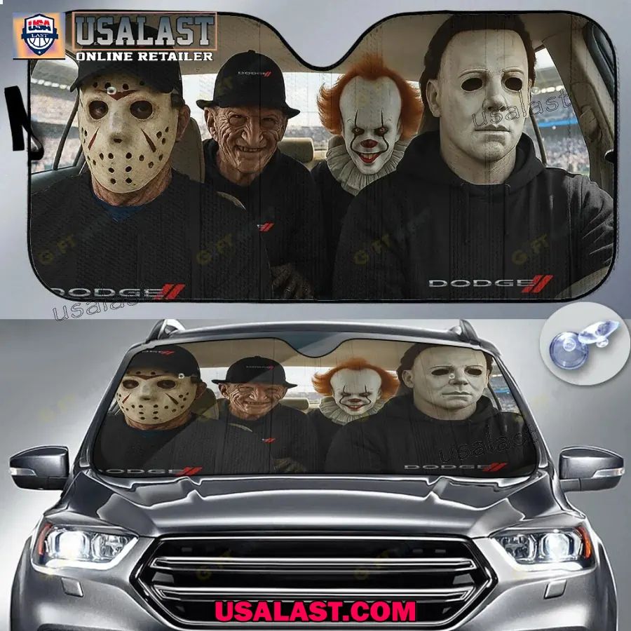 Dodge x Horror Movie Characters Car Sunshade, Car Windshield Cover