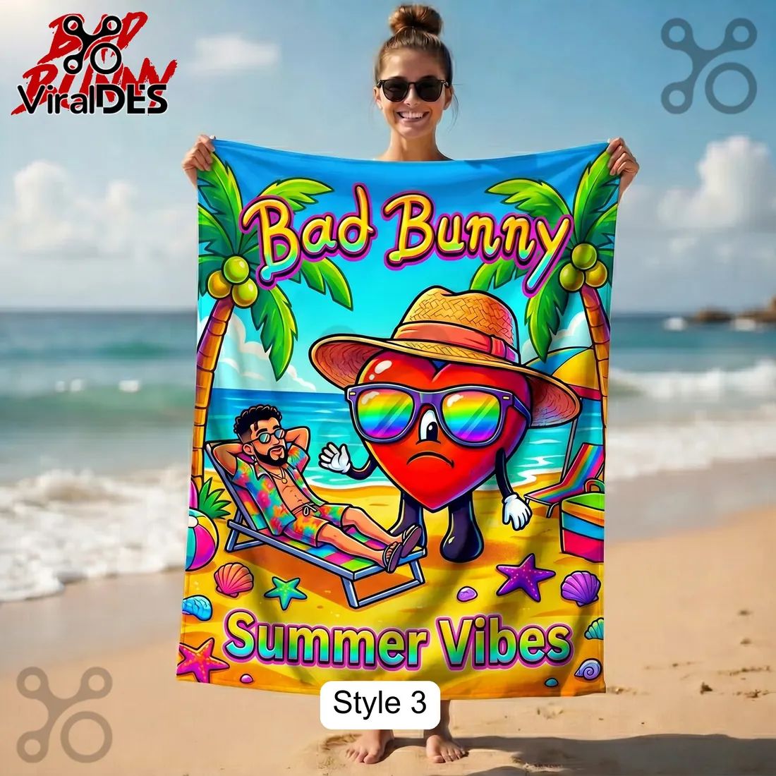 Bad Bunny Summer Vibes Tropical Beach Towel