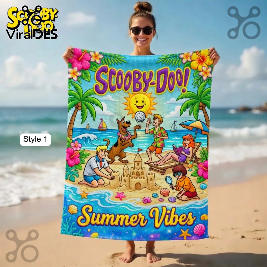 Scooby-Doo Summer Vibes Mystery Inc. Tropical Fun Vibrant Beach Towel