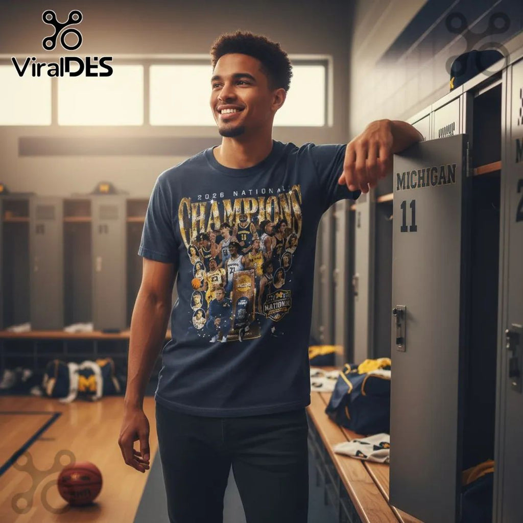 Michigan Wolverines 2026 National Champions Basketball Commemorative Fan T-Shirt