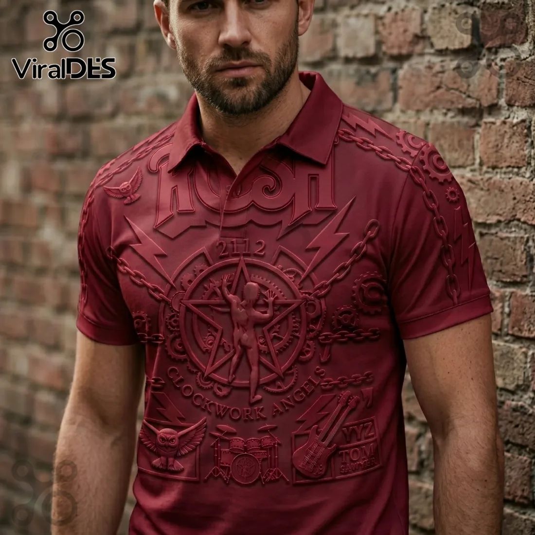 Premium Rush 2112 Embossed Red Short Sleeve Polo Shirt