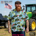 Green Tractor Tropical Hibiscus Hawaiian Shirt