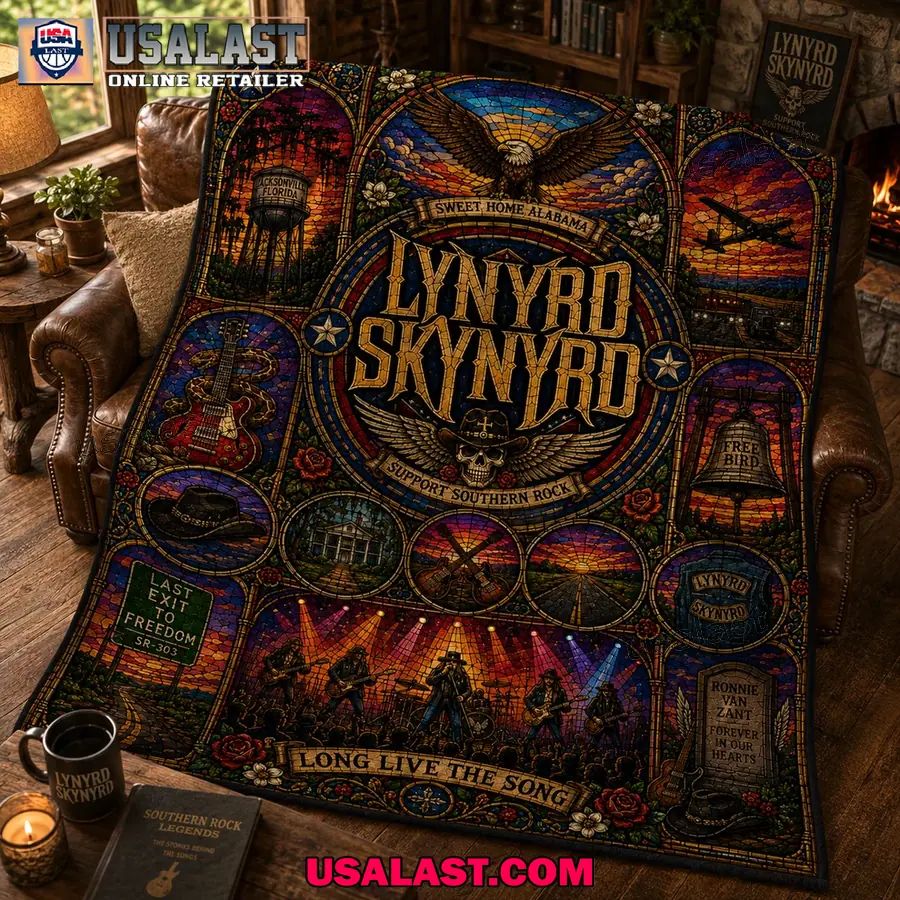 Lynyrd Skynyrd Sweet Home Alabama Stained Glass Quilt Blanket