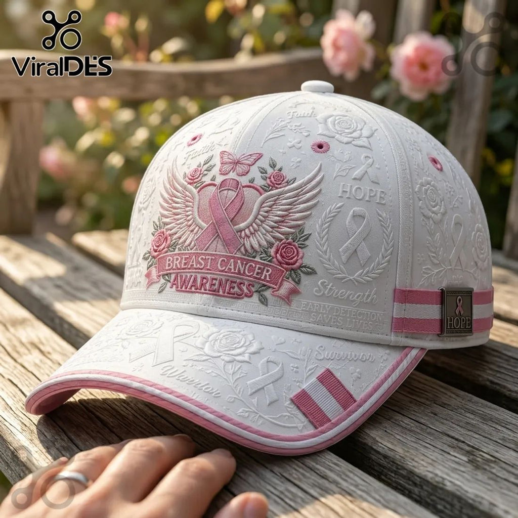 Breast Cancer Awareness Embroidered White Premium Peaked Cap