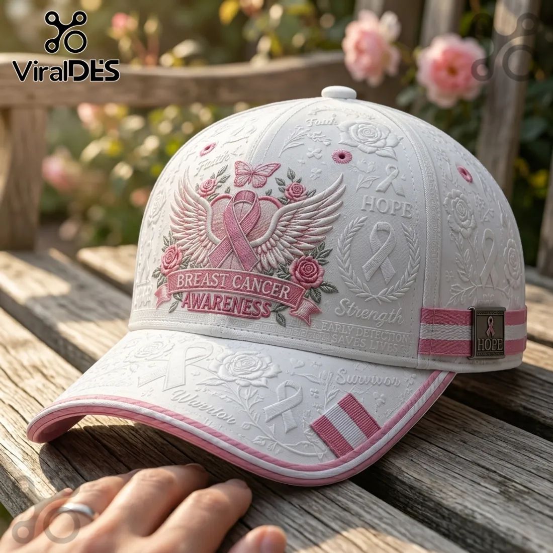 Breast Cancer Awareness Embroidered White Premium Peaked Cap