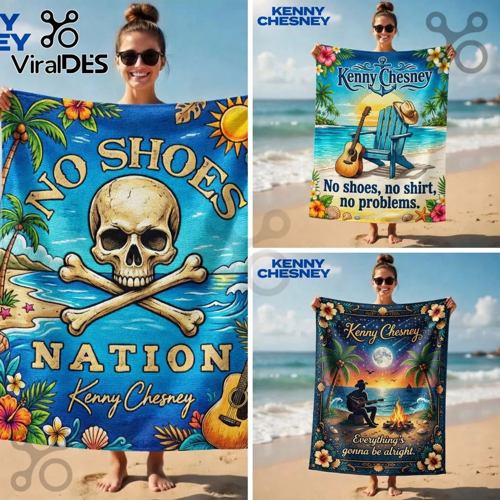 Kenny Chesney No Shoes Nation Skull Tropical Beach Towel