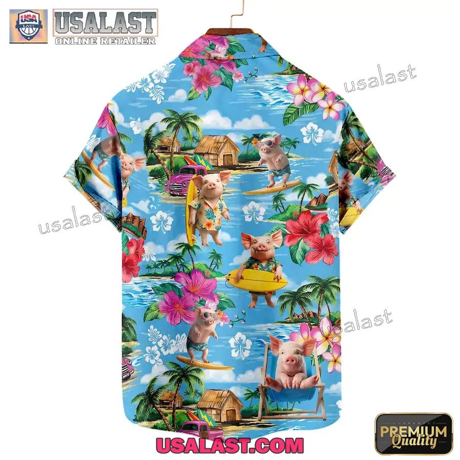Surfing Pig Beach Tropical Hawaiian Shirt