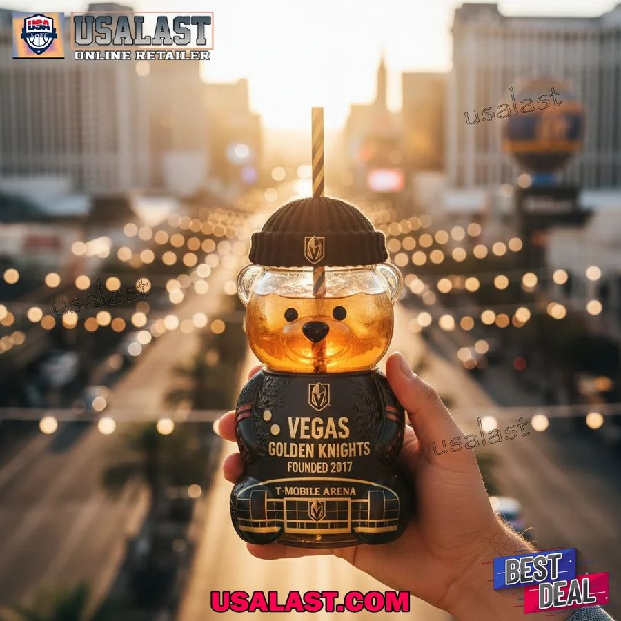 Vegas Golden Knights Anniversary Bear Glass Cup