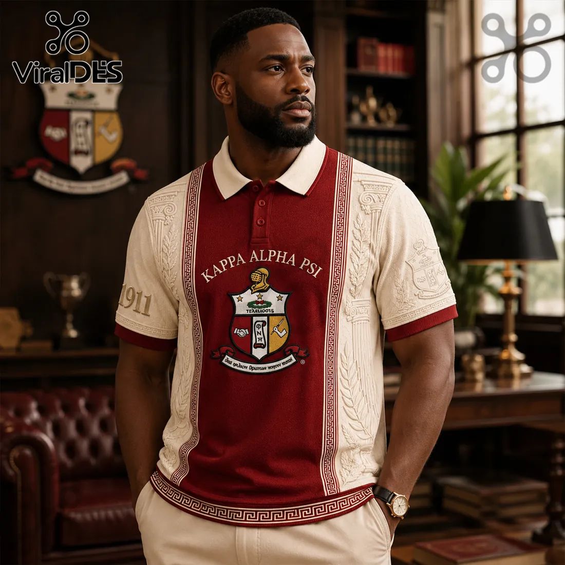 Kappa Alpha Psi Crimson White Textured Polo Shirt