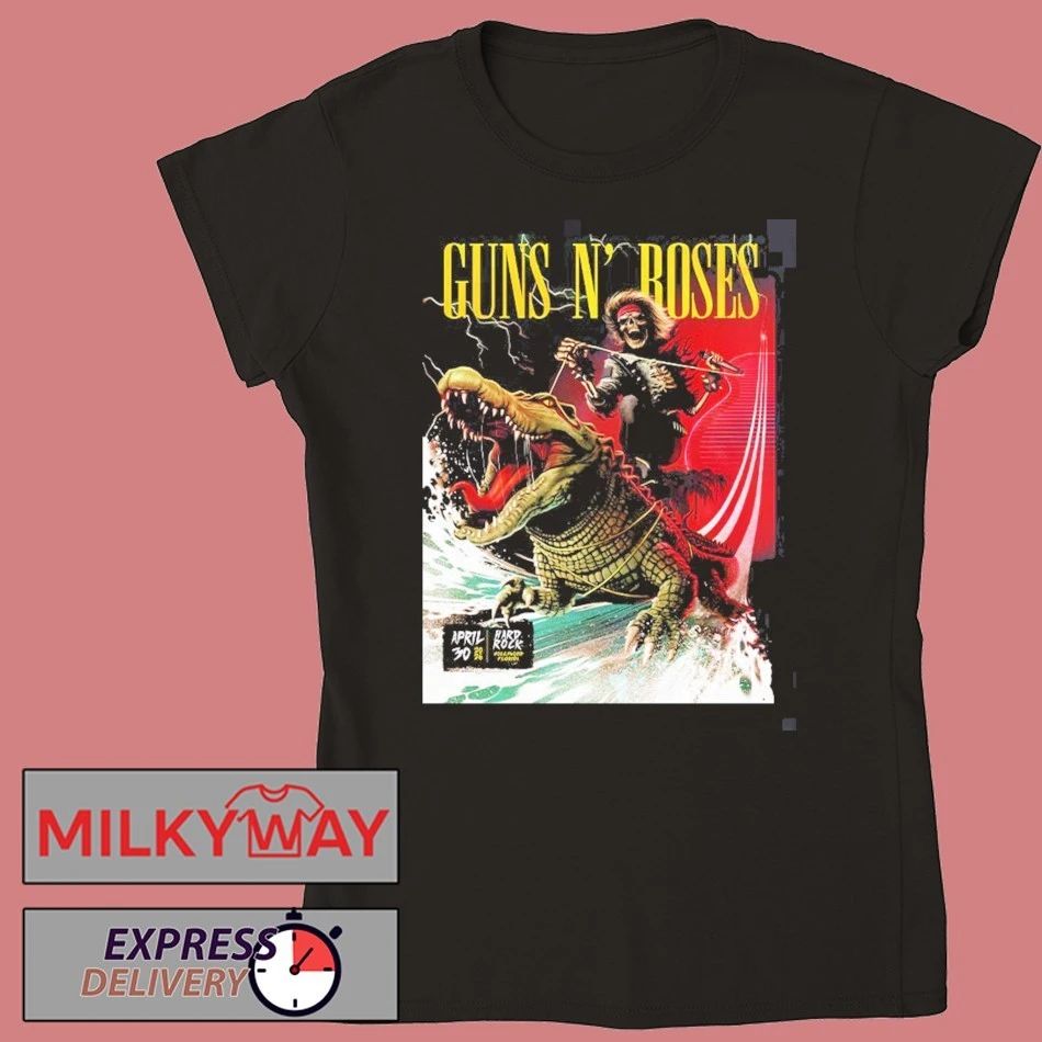 Guns N Roses Hollywood Florida 2026 Night 1 And 2 Combined Venue Poster At Hard Rock On April 30 And May 5 2026 Skeletons Riding Crocodile And Shark shirt