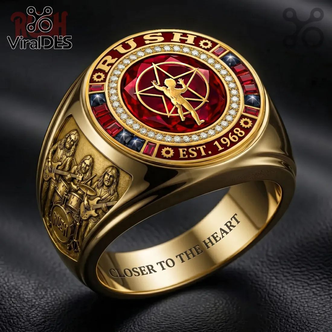 Rush Band Starman Logo Gold Plated Ring