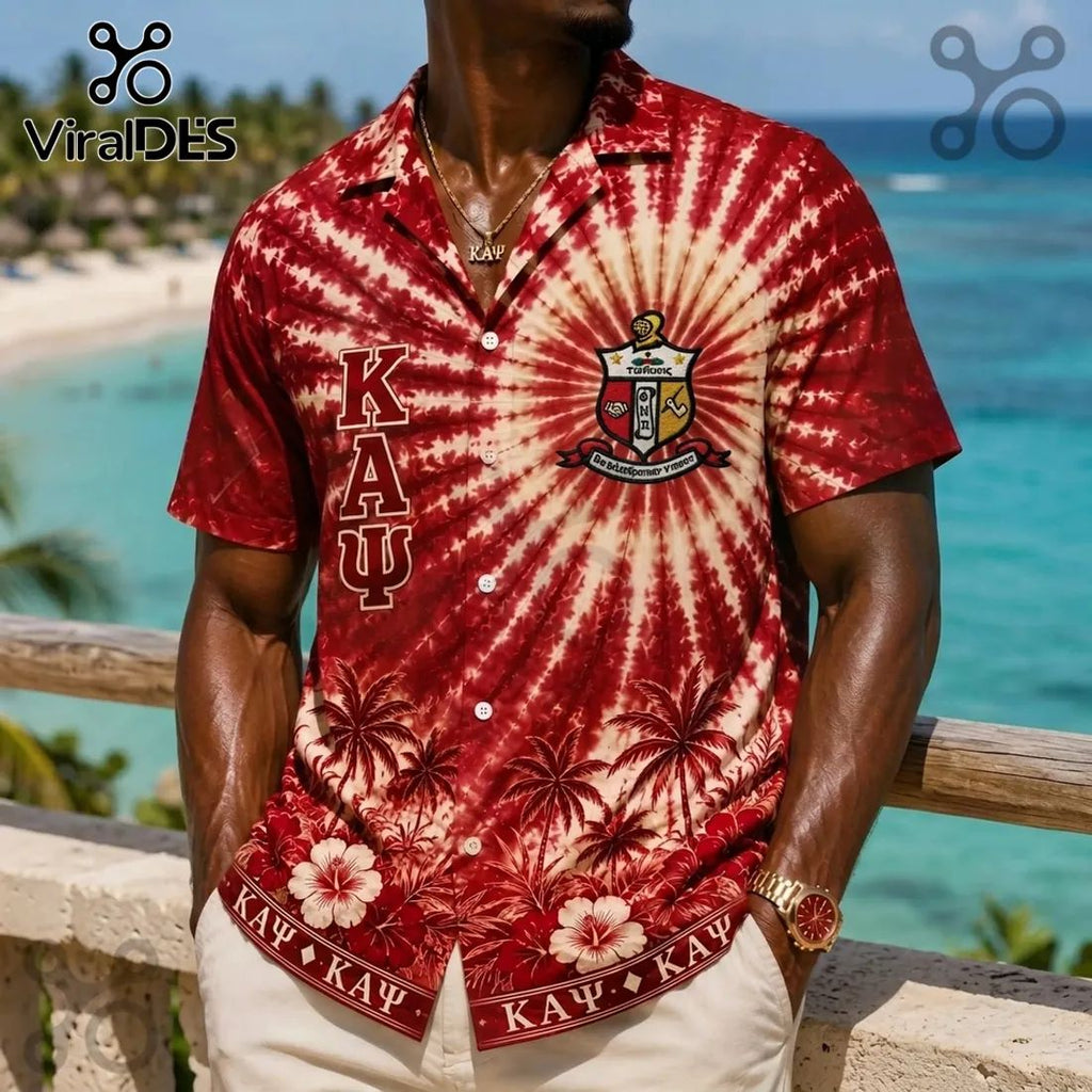 Kappa Alpha Psi Crimson and Cream Tropical Hawaiian Shirt