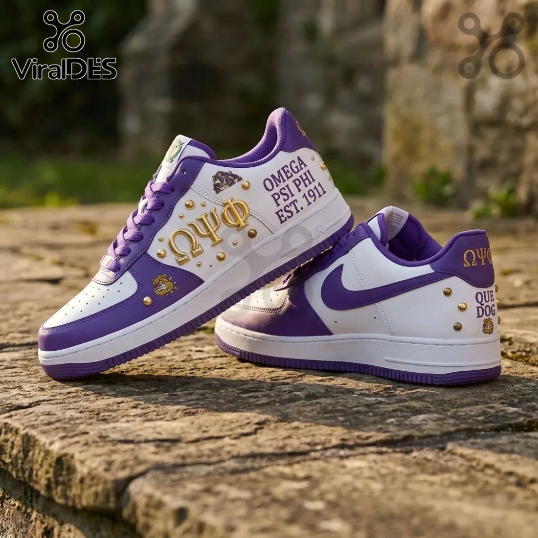 Omega Psi Phi Purple and Gold Est 1911 Custom Air Force 1 Sneakers