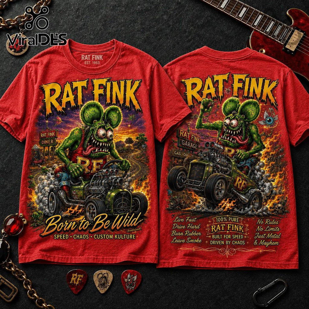 Rat Fink Born To Be Wild Red T-Shirt
