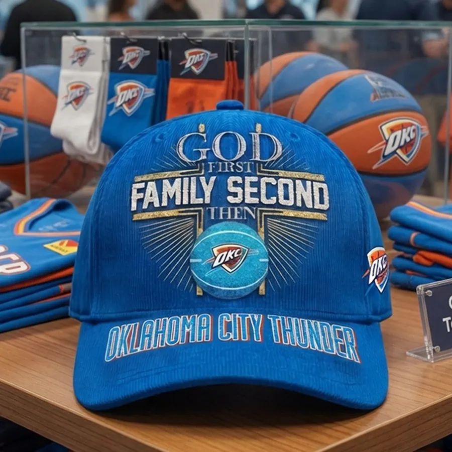 Oklahoma City Thunder God First Family Second Baseball Cap