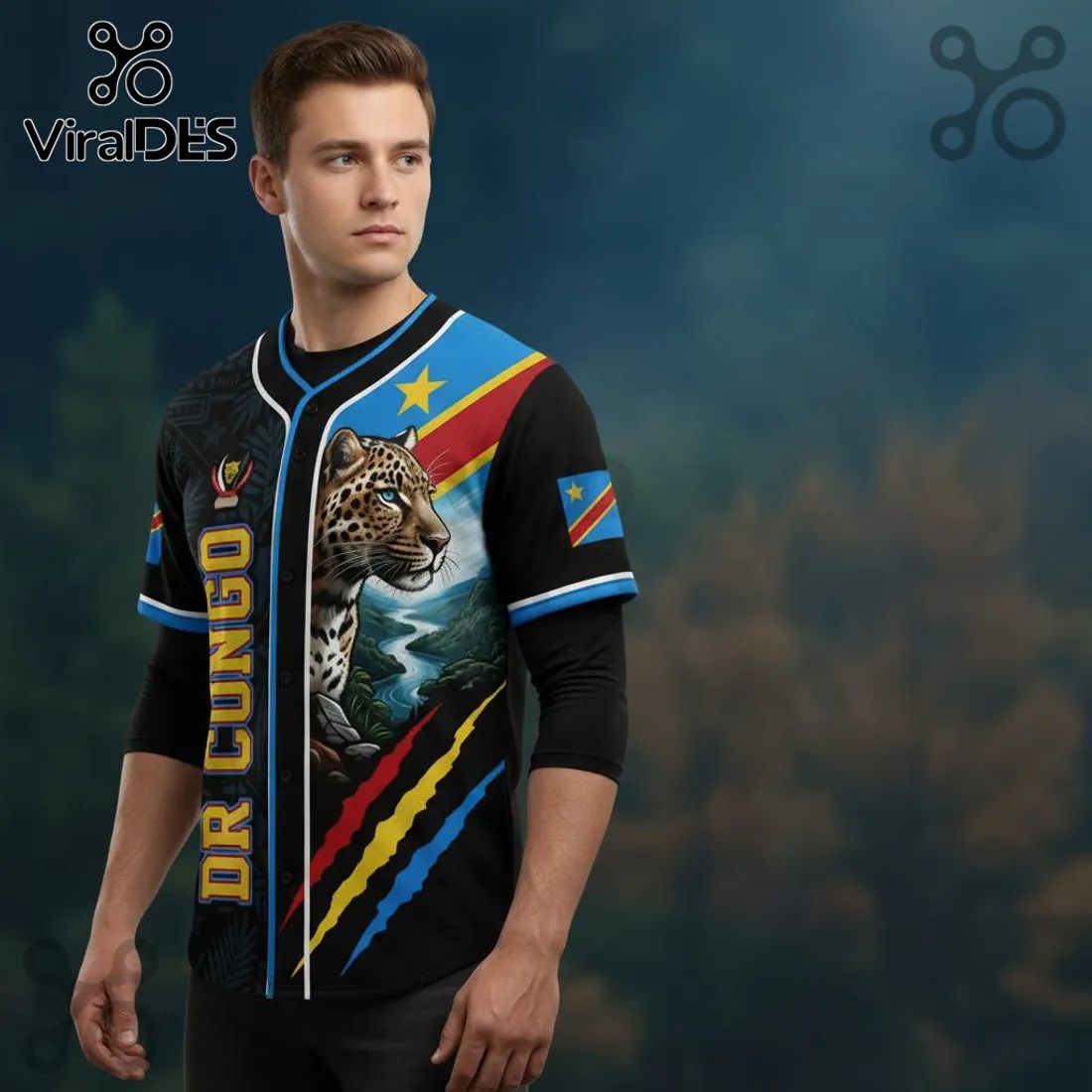 DR Congo Leopard Flag 3D Print Patriotic Heritage Baseball Jersey
