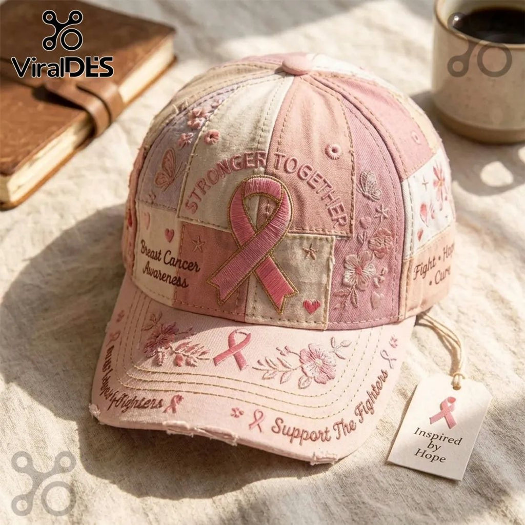Breast Cancer Awareness Pink Ribbon Embroidered Cap