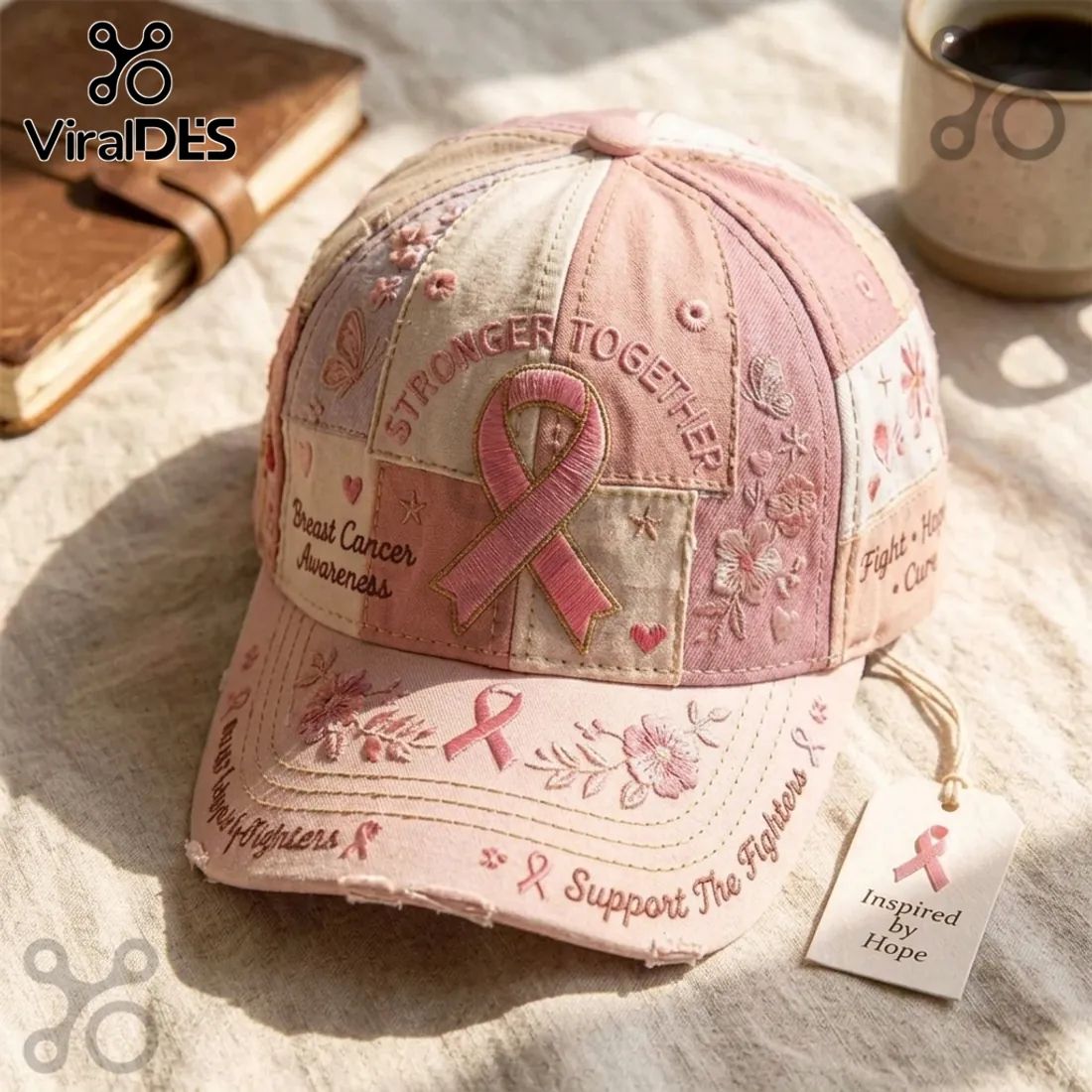 Breast Cancer Awareness Pink Ribbon Embroidered Cap