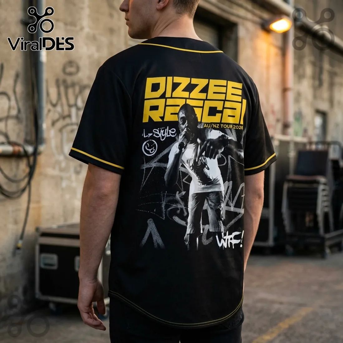 Dizzee Rascal We Want Bass 2026 Tour Black Yellow Baseball Jersey