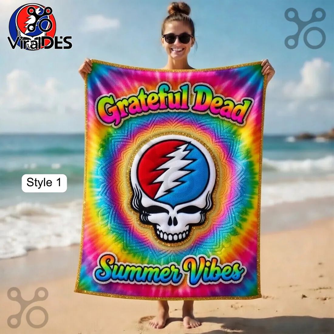 Grateful Dead Steal Your Face Tie-Dye Summer Beach Towel