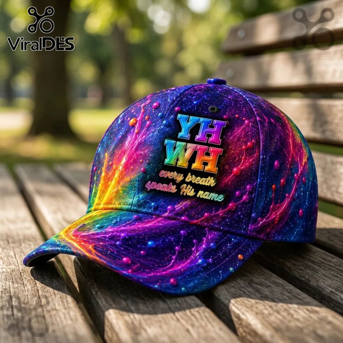YHWH Religious Cosmic Galaxy Pattern Vibrant Baseball Cap