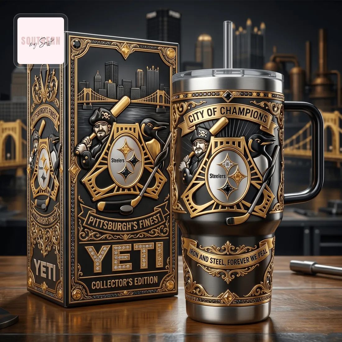 YETI Pittsburgh City of Champions Collector’s Edition 40oz Insulated Tumbler With Handle
