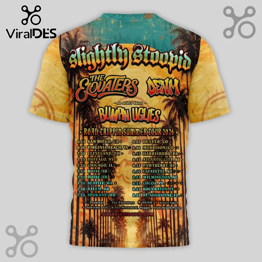 Slightly Stoopid Summer Tour Skull Palm Tree Graphic 3D T-Shirt