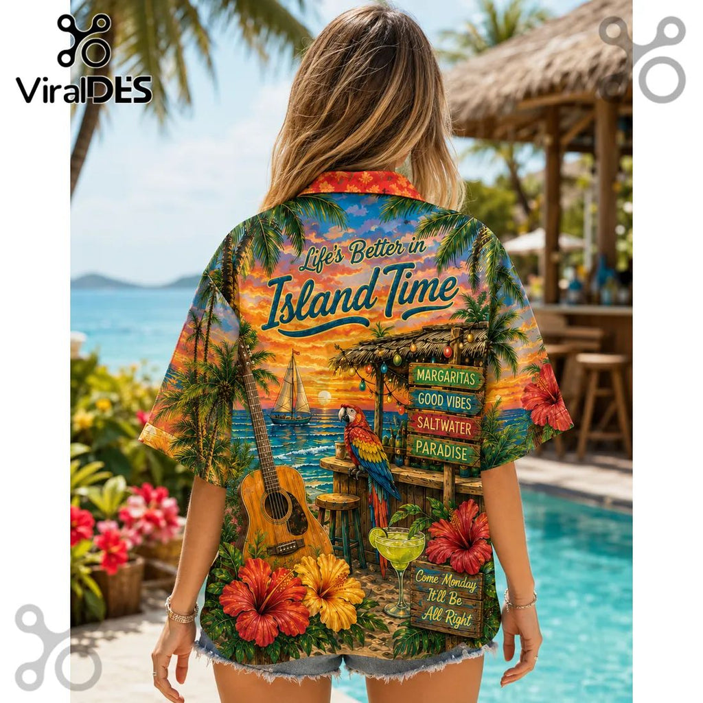 Jimmy Buffett Island Time Parrot Head Tropical Hawaiian Shirt