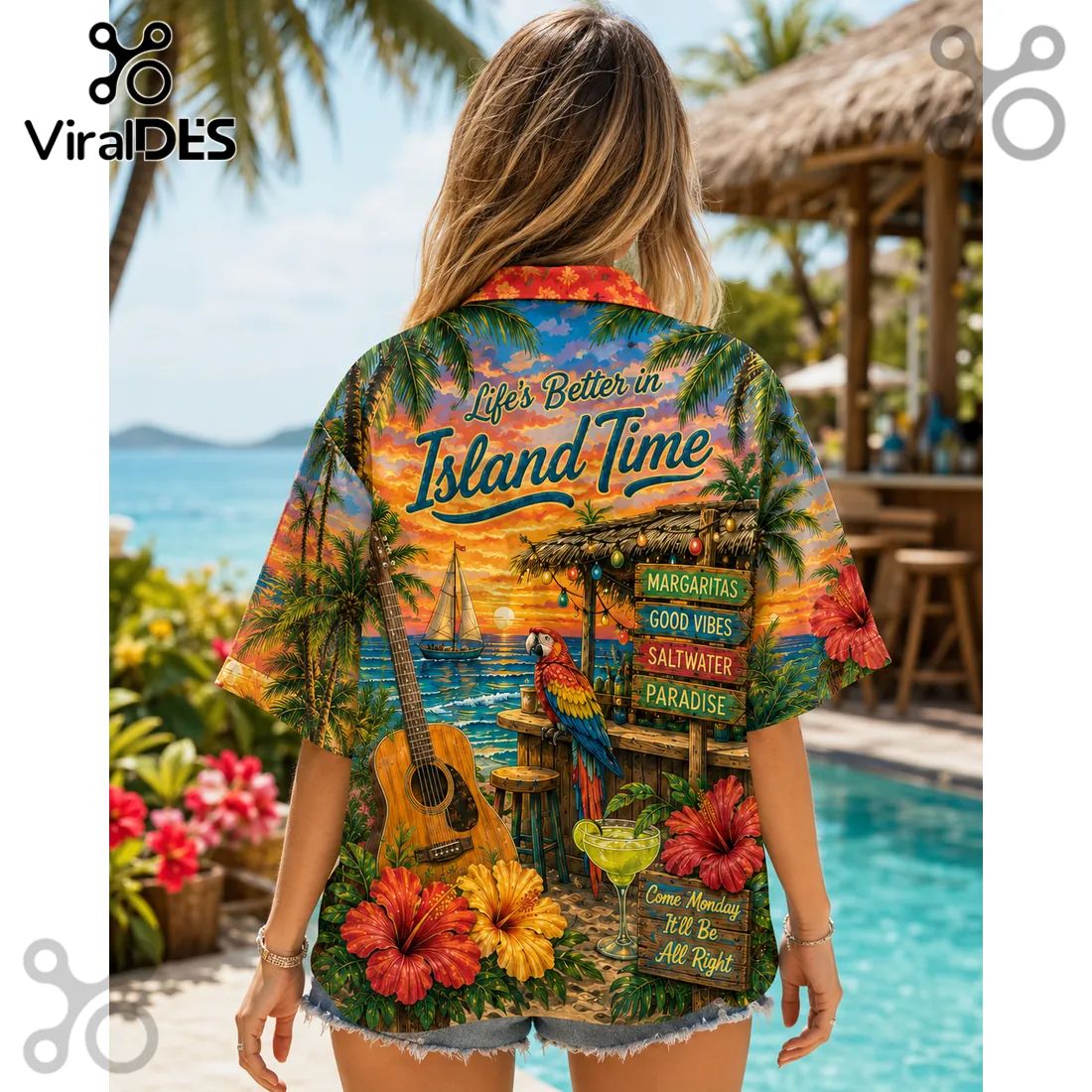 Jimmy Buffett Island Time Parrot Head Tropical Hawaiian Shirt