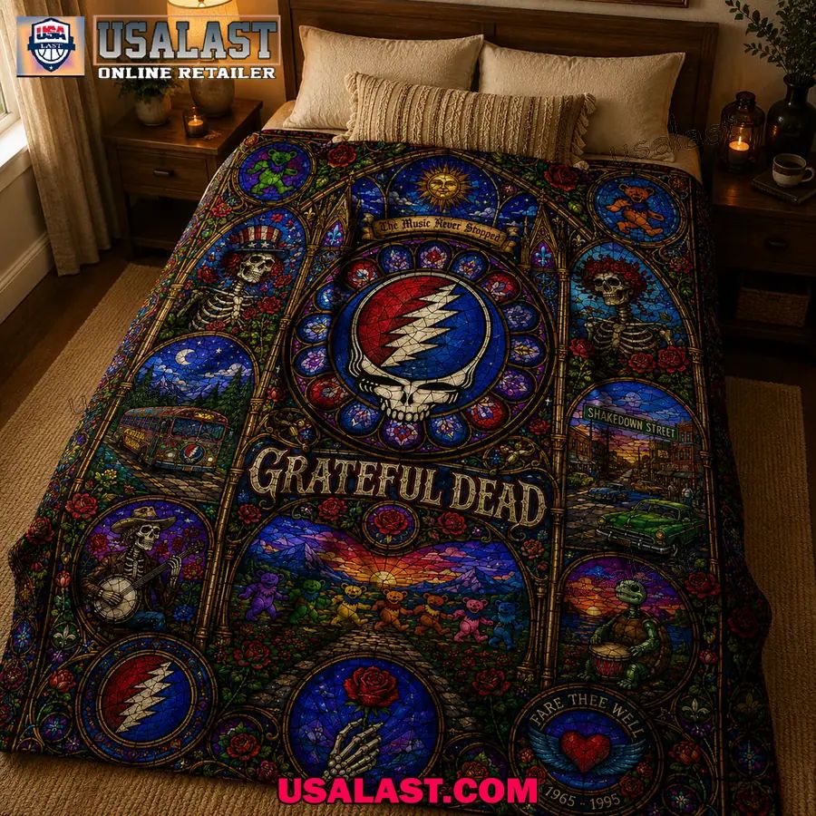 Grateful Dead The Music Never Stopped Stained Glass Quilt Blanket