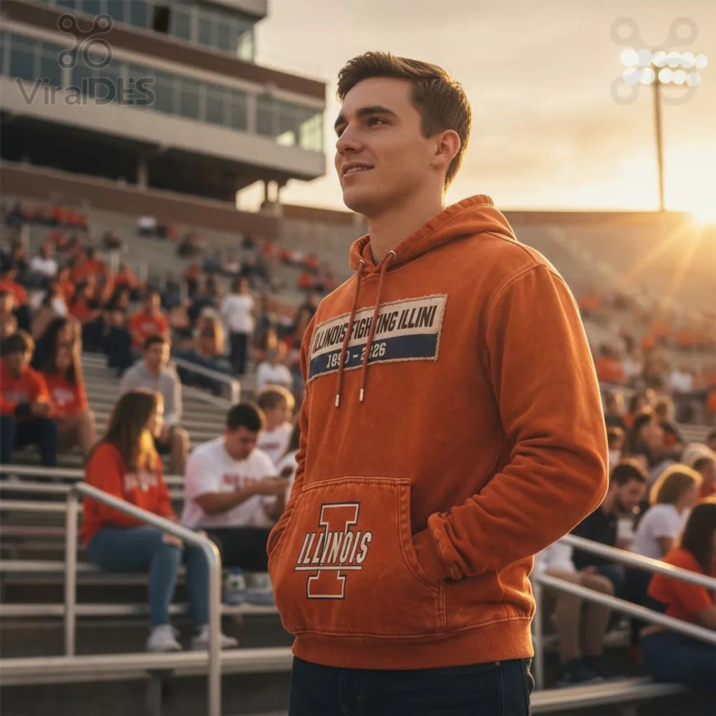 Illinois Fighting Illini Vintage Distressed 1890-2026 Patch Graphic Hoodie