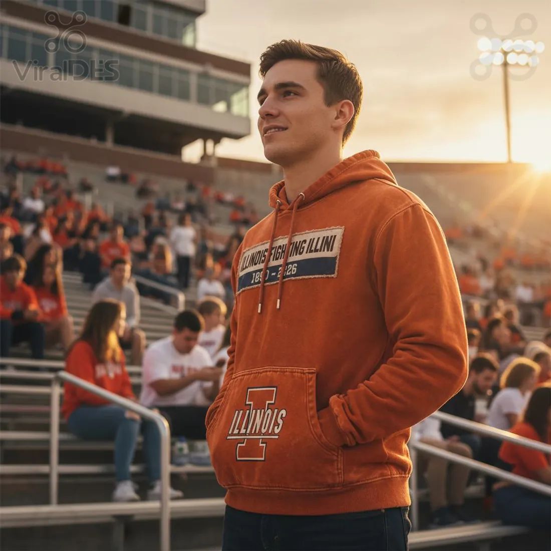 Illinois Fighting Illini Vintage Distressed 1890-2026 Patch Graphic Hoodie