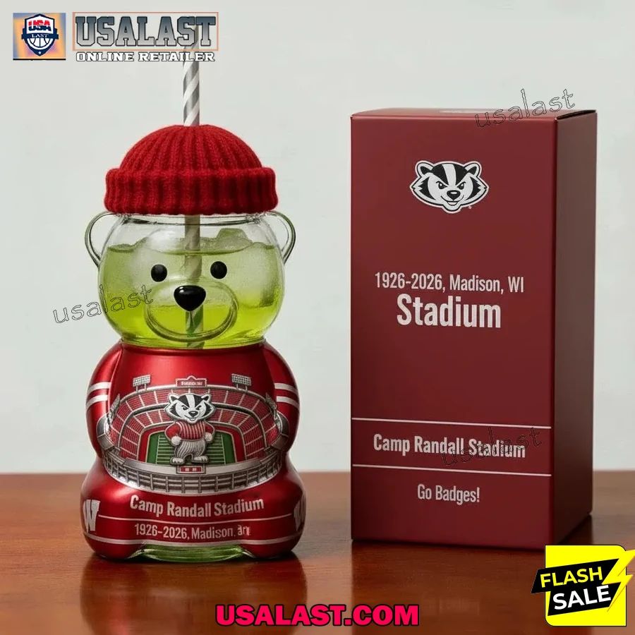 Wisconsin Badgers Camp Randal Stadium Anniversary 1926-2026 Bear Glass Bottle