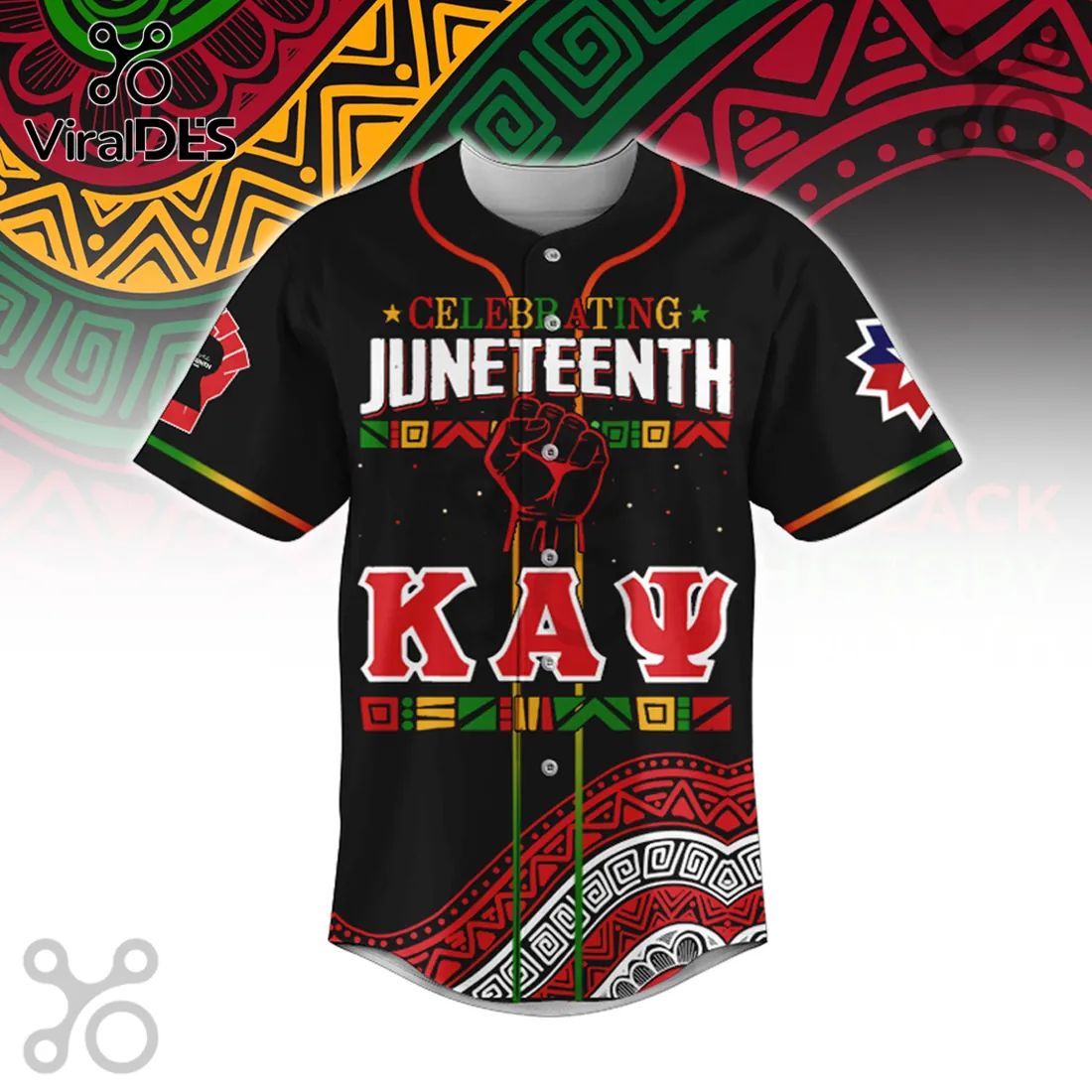 Juneteenth Kappa Alpha Psi 1865 They Not Like Us Pattern Baseball Jersey