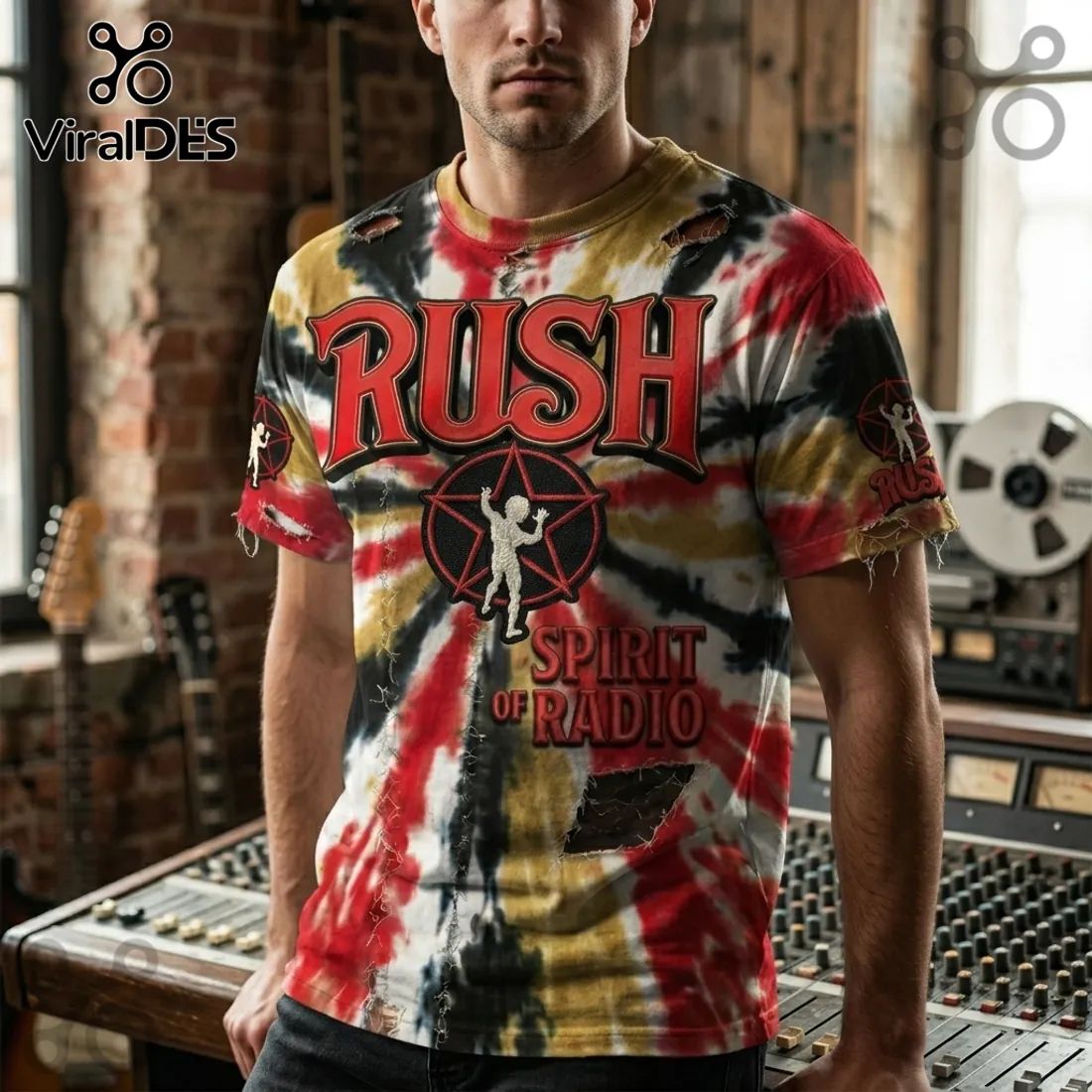 Rush Band Spirit Of Radio Starman Multi Color Distressed T-Shirt