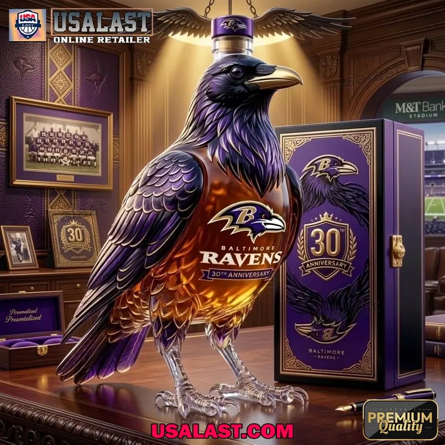 Baltimore Ravens 30th Anniversary Raven Whiskey Bottle