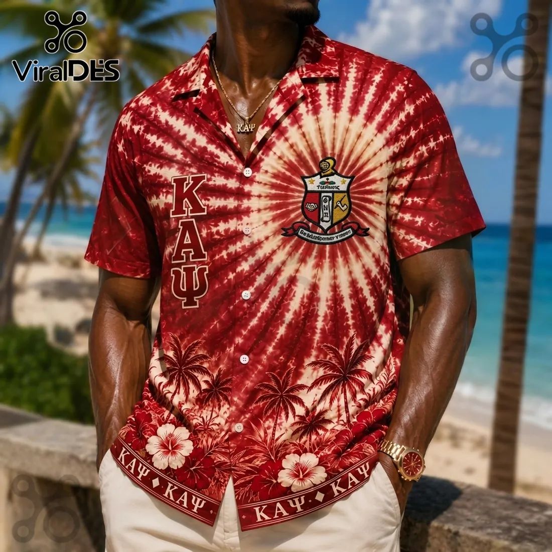 Kappa Alpha Psi Crimson and Cream Tropical Hawaiian Shirt