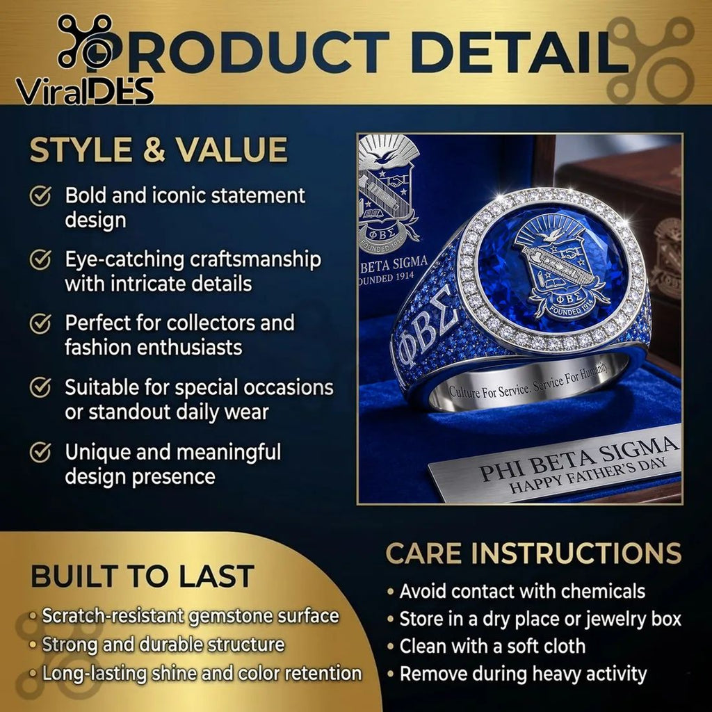 ΦΒΣ Phi Beta Sigma Premium Blue Gemstone Father’s Day Gift Ring