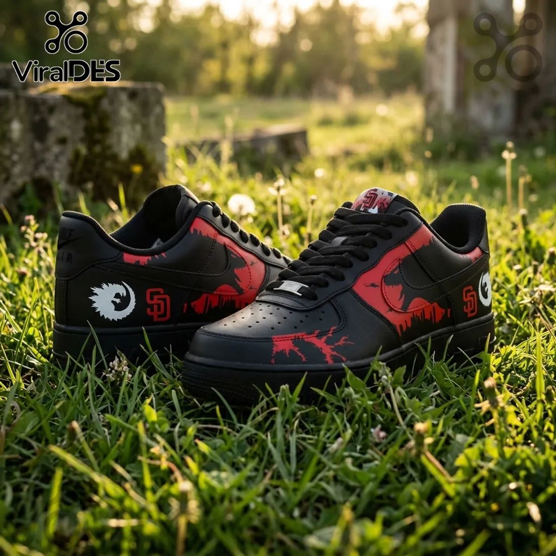Godzilla x San Diego Padres Black Air Force 1 Sneakers