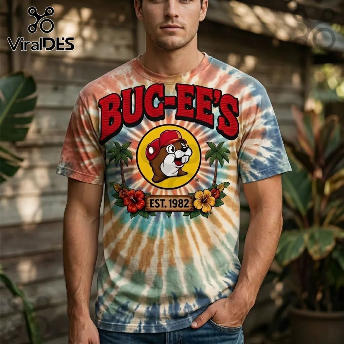 Bucees Tropical Palm Tree EST 1982 Beaver Mascot Summer T-Shirt