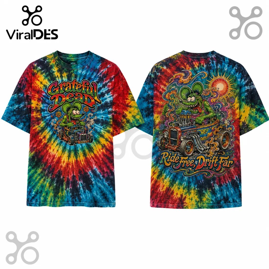 Grateful Dead Tie Dye Rat Hot Rod T-Shirt
