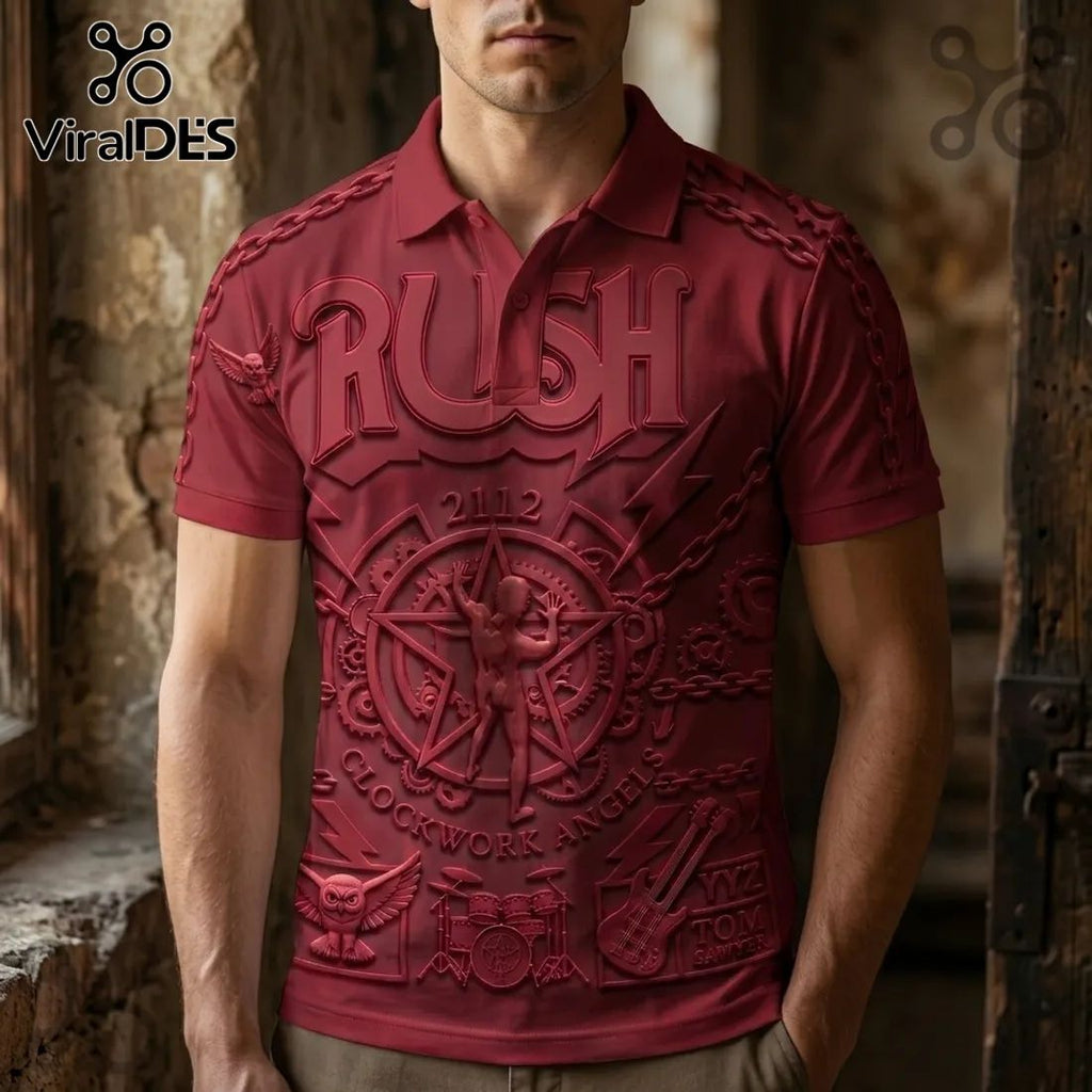 Premium Rush 2112 Embossed Red Short Sleeve Polo Shirt