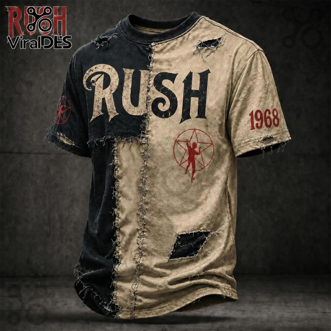 Rush Band 1968 Vintage Two-Tone Distressed T-Shirt