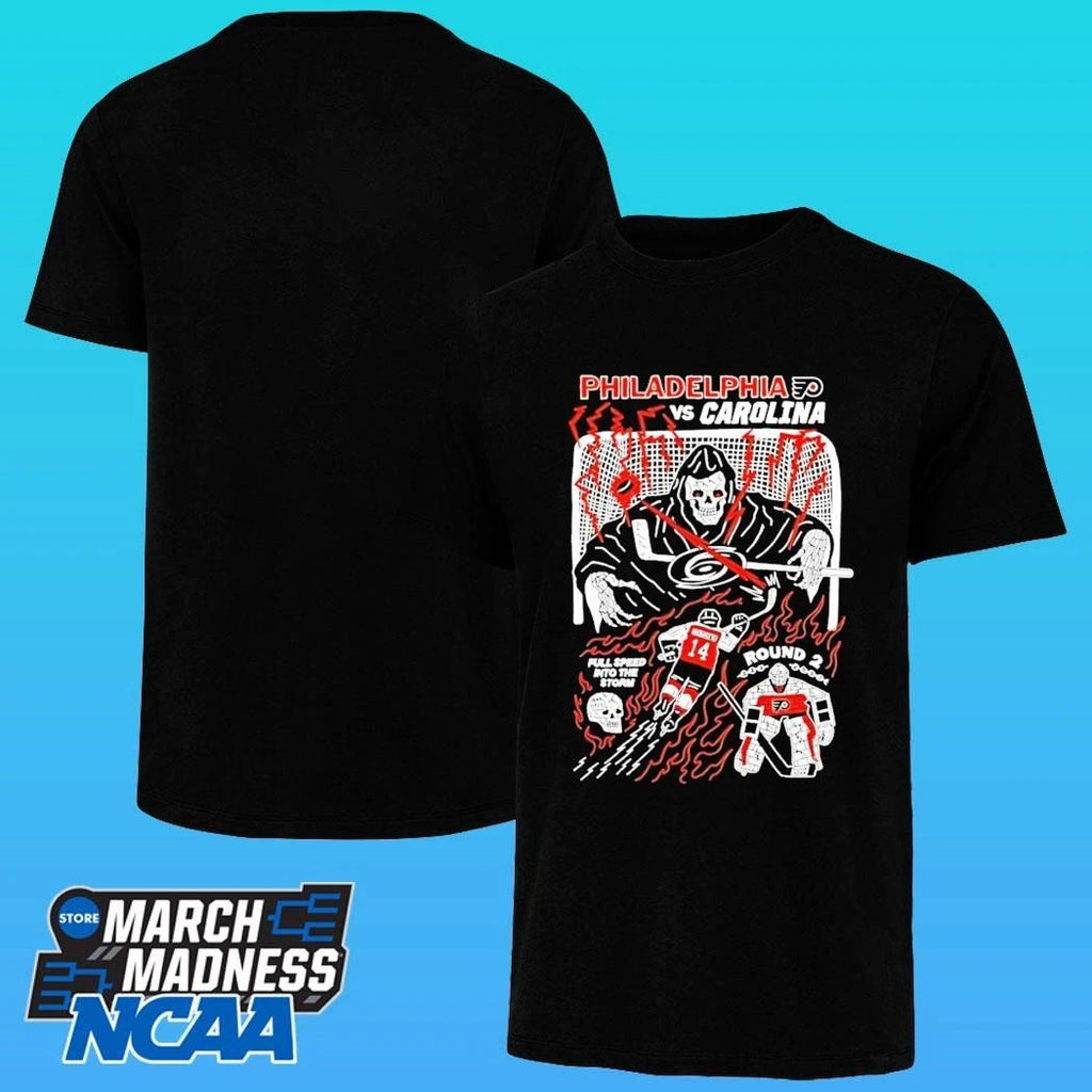 Skeleton Philadelphia Flyers Vs Carolina Hurricanes Hockey Full Speed Into The Storm Shirt