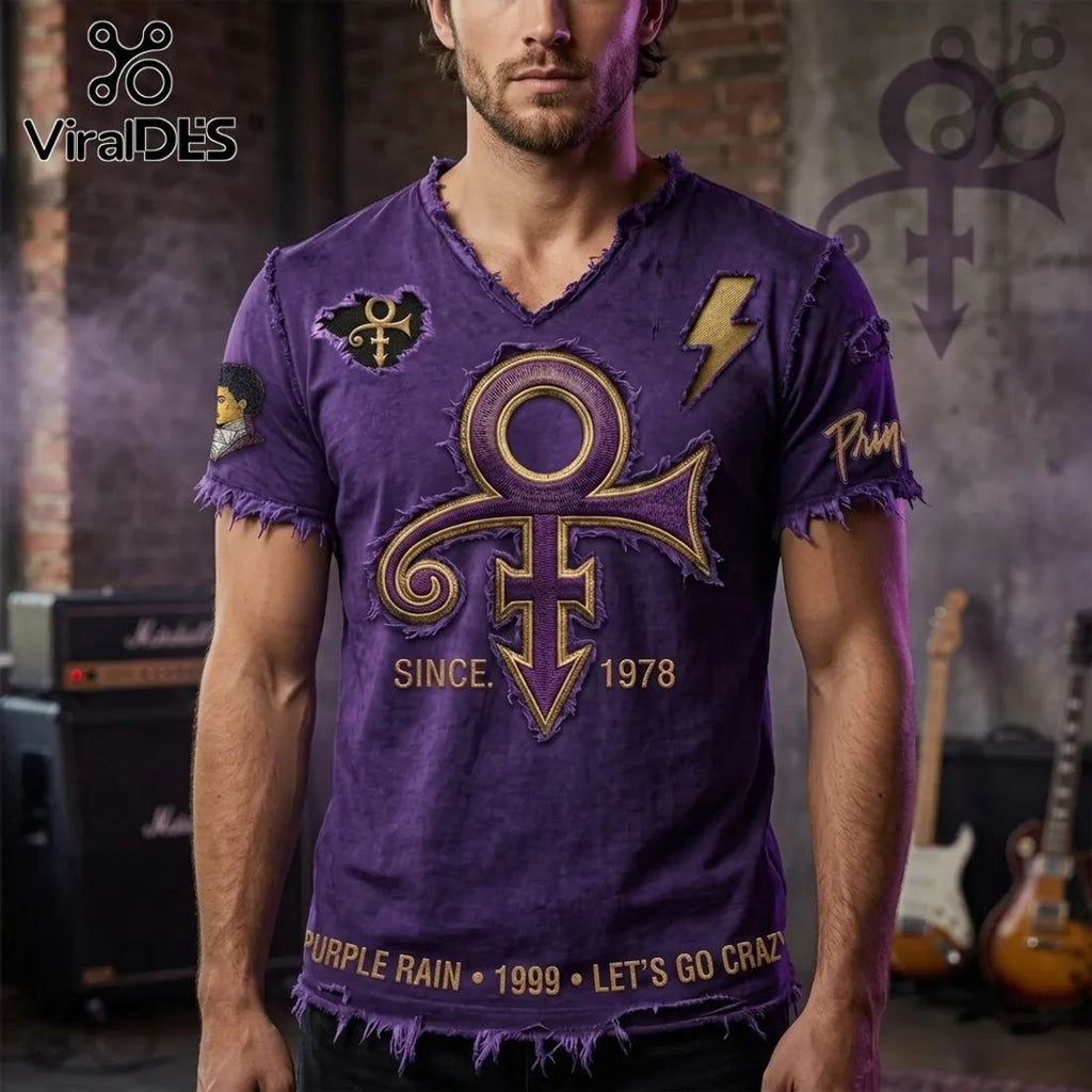 Prince Purple Rain Love Symbol Distressed V-Neck Shirt
