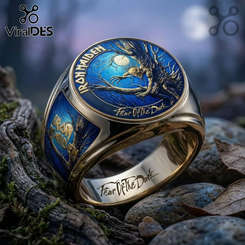 Iron Maiden Fear of the Dark Engraved Gold Ring